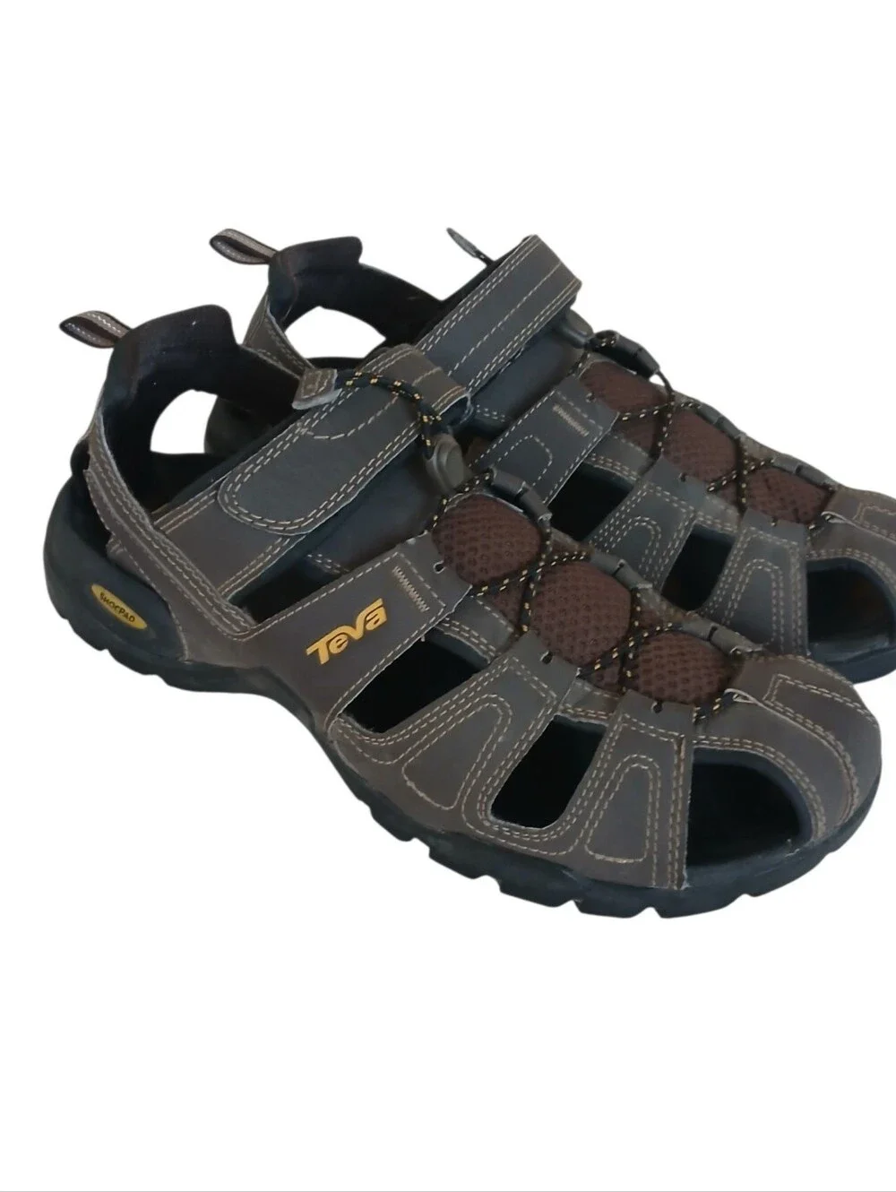 TEVA Forebay Leather Fisherman Sandals Men's 10 Brown Rugged Outdoors Hiking